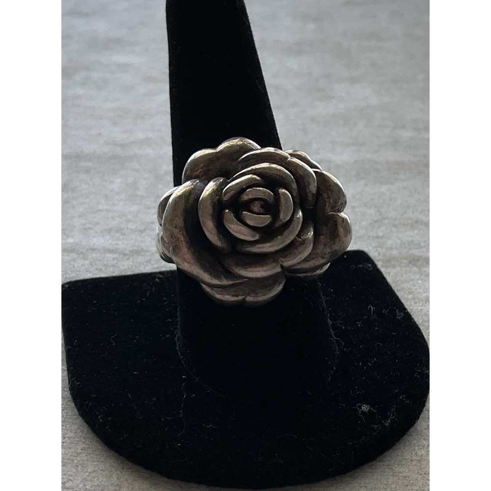 vintage sterling silver large 3D rose statement ring 925 Puffy Size 9 Estate